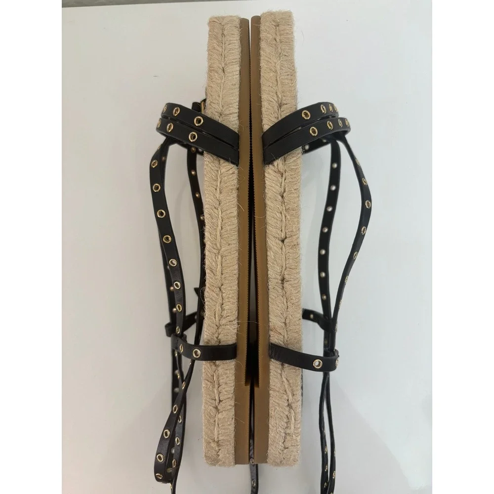 Madewell Mira Espadrille Thong Sandal Ankle Wrap Grommet Leather Black NV826 10